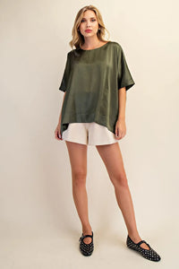 Statement Maker Satin Oversized Blouse in Olive