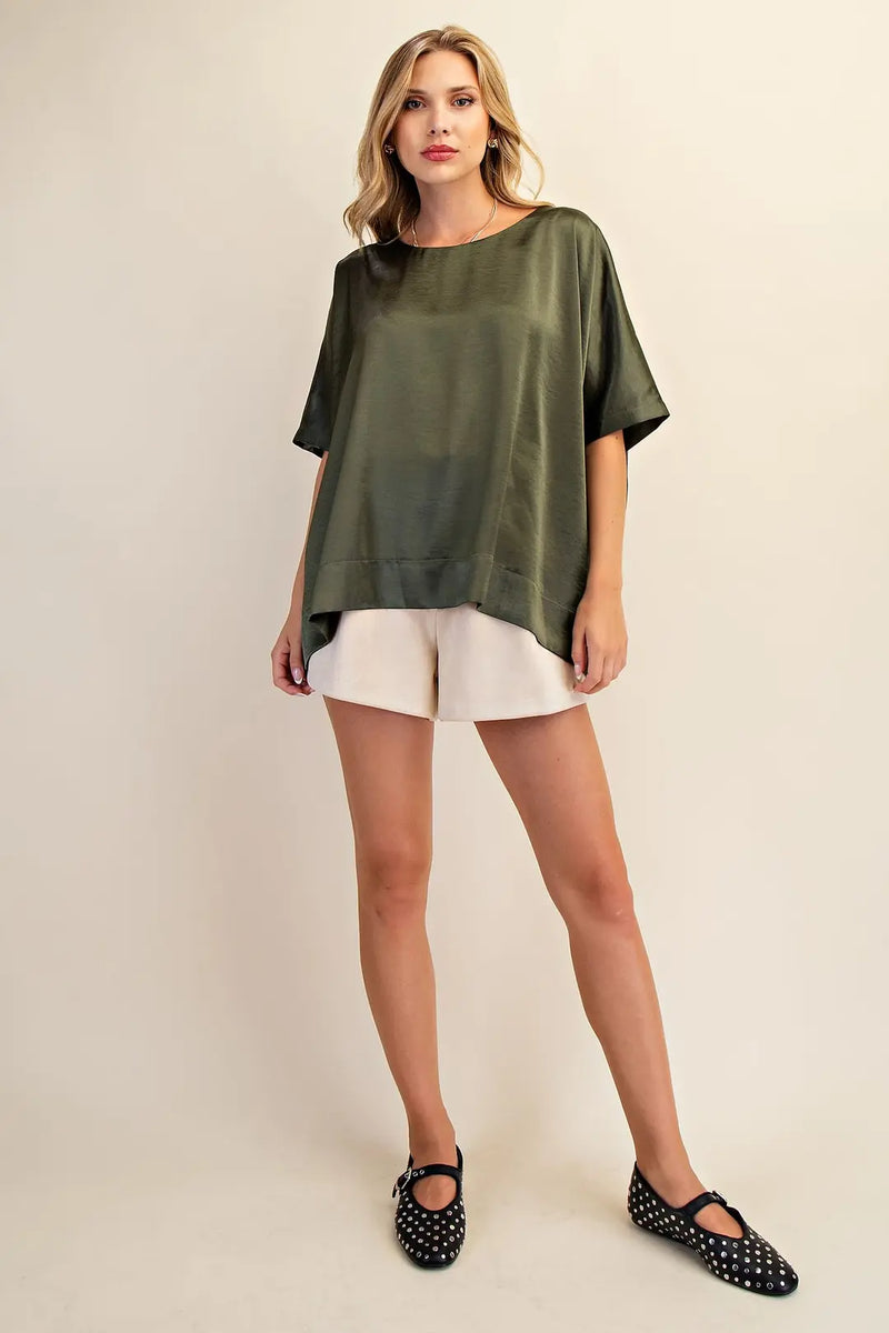 Statement Maker Satin Oversized Blouse in Olive