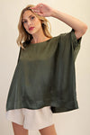 Statement Maker Satin Oversized Blouse in Olive