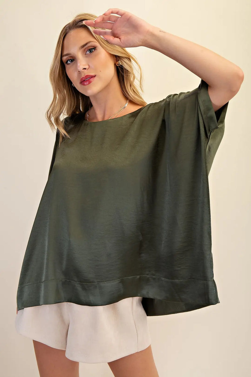 Statement Maker Satin Oversized Blouse in Olive