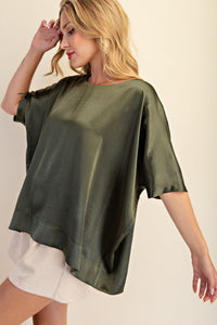 Statement Maker Satin Oversized Blouse in Olive