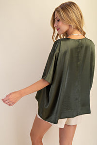 Statement Maker Satin Oversized Blouse in Olive