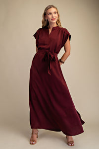 Merlot Memories Midi Satin Tie Dress - Wine