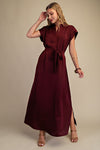 Merlot Memories Midi Satin Tie Dress - Wine