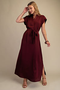 Merlot Memories Midi Satin Tie Dress - Wine