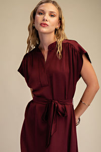Merlot Memories Midi Satin Tie Dress - Wine