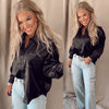 Busy Babe Satin Button Up Blouse