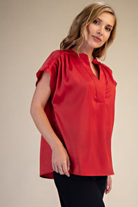 Lady in Red Satin V Neck Blouse
