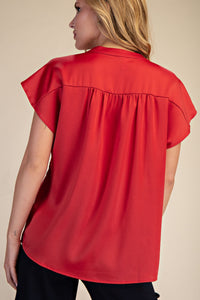 Lady in Red Satin V Neck Blouse