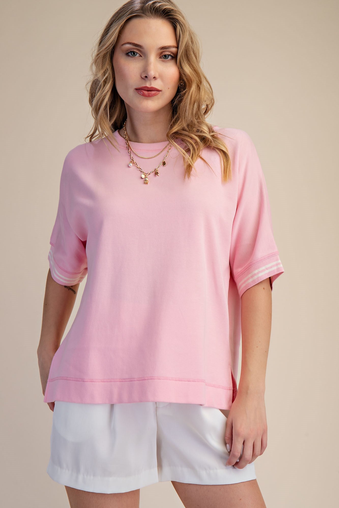 Poised In Pink Stripe Detail Blouse