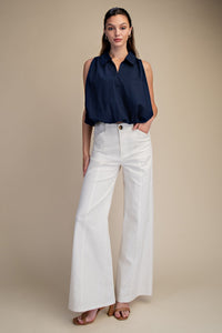 Seaside Social Sleeveless Bubble Hem Top - Navy