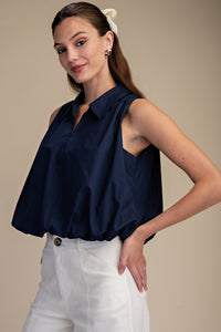 Seaside Social Sleeveless Bubble Hem Top - Navy