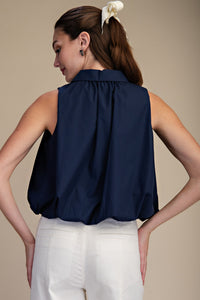 Seaside Social Sleeveless Bubble Hem Top - Navy