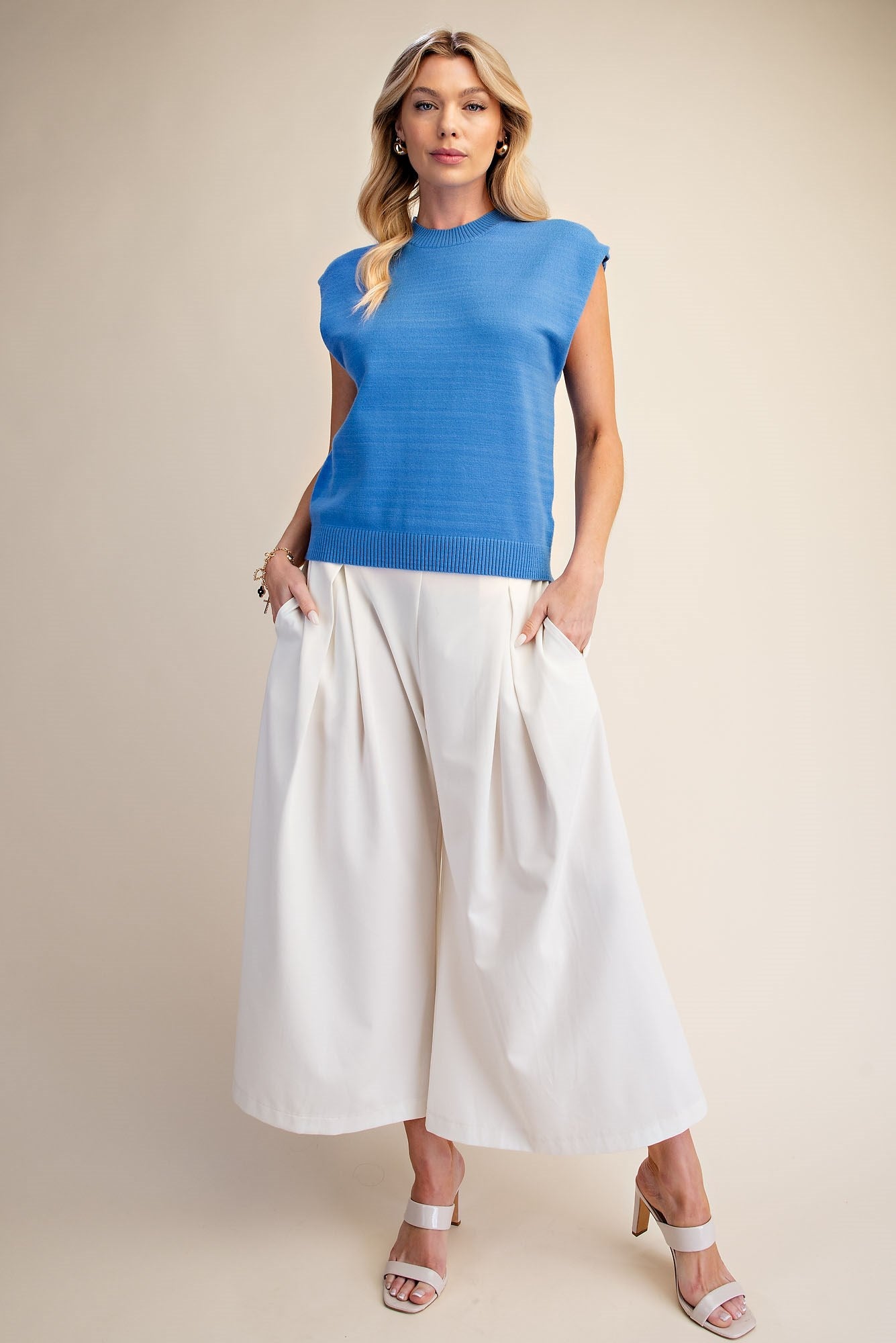 Cool Current Sleeveless Knit Top - Blue