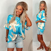 Summertime Blues Satin Floral Blouse