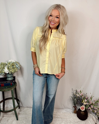 Lemon Drop Puff Sleeve Button Up Top - Yellow