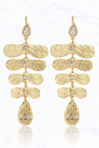 Gilded Grace Golden Leaf Rhinestone Dangle Earrings