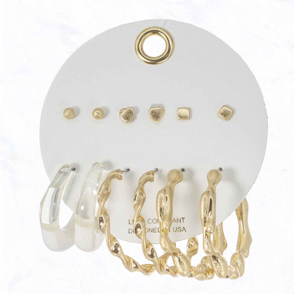 Gold Versatile 6 Pair of Earrings Set