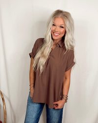 On the Daily Short Sleeve Basic Blouse - Mocha