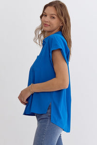 New & Noteworthy Button Up Blouse - Cobalt Blue