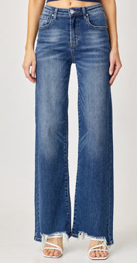 Legendary Wide Leg Raw Hem Jeans - Dark Wash