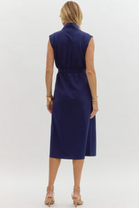 Easy & Effortless Zip Up Midi Dress - Navy