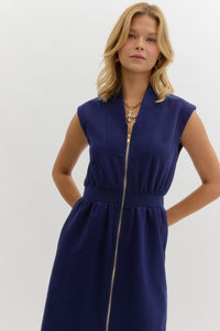 Easy & Effortless Zip Up Midi Dress - Navy