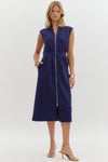 Easy & Effortless Zip Up Midi Dress - Navy