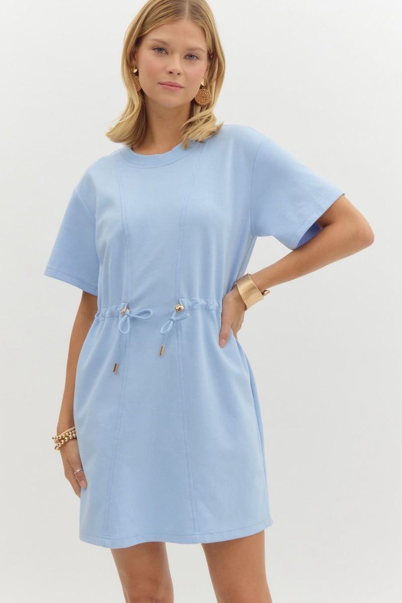 Deluxe Drawstring Mini Dress - Blue