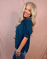 Ray Of Sunshine Ruffle Sleeve Blouse - Teal