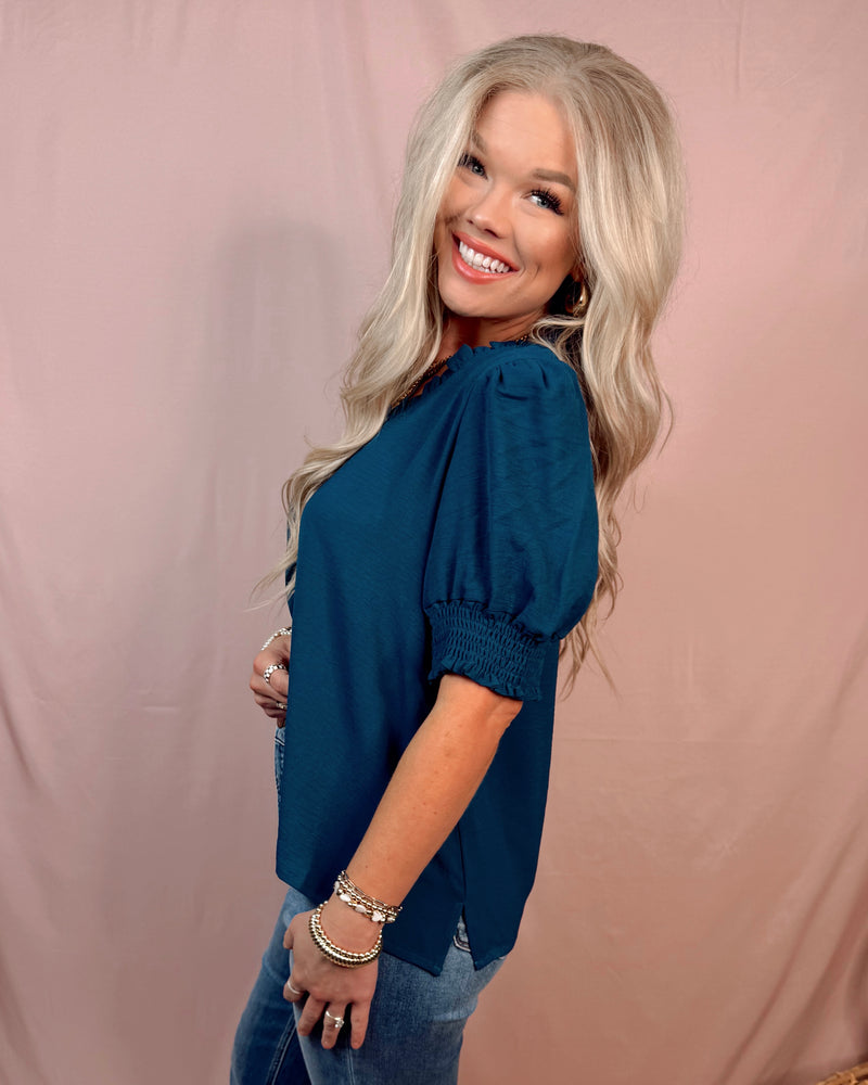 Ray Of Sunshine Ruffle Sleeve Blouse - Teal