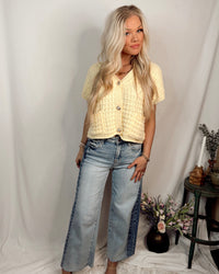 Wynona Woven Knit Button Up Blouse in Light Yellow