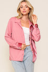 Uniquely Chic Two-Toned Contrast Velvet Detail Button Up Top - Rose