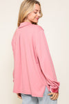 Uniquely Chic Two-Toned Contrast Velvet Detail Button Up Top - Rose