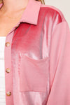 Uniquely Chic Two-Toned Contrast Velvet Detail Button Up Top - Rose