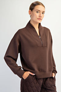 Cocoa Club Essential Luxe Basic Half Zip Pullover - Espresso