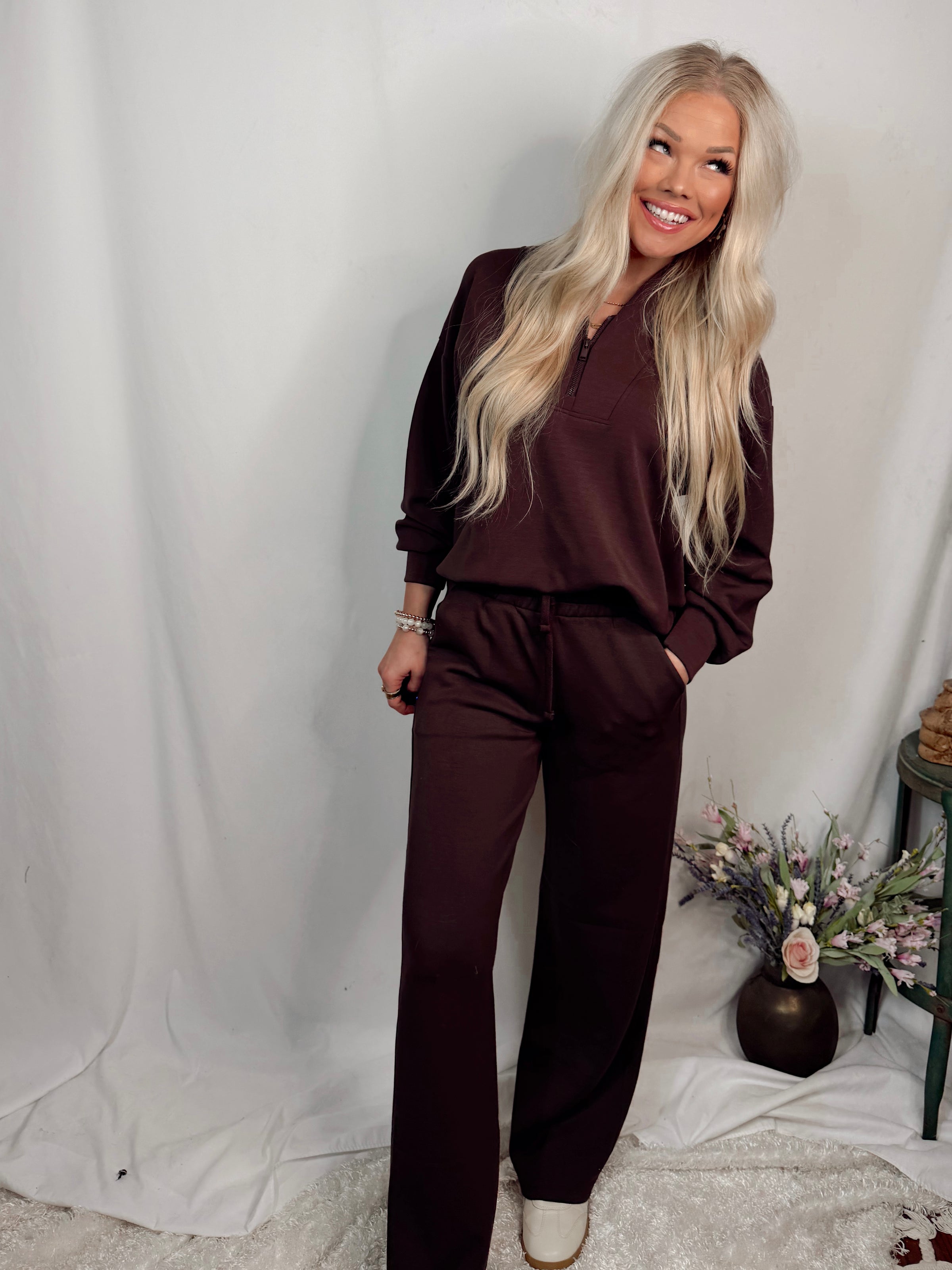 Cocoa Club Essential Luxe Basic Drawstring Pants - Espresso