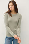 Ryan Round Neck Basic Long Sleeve Top - Sage