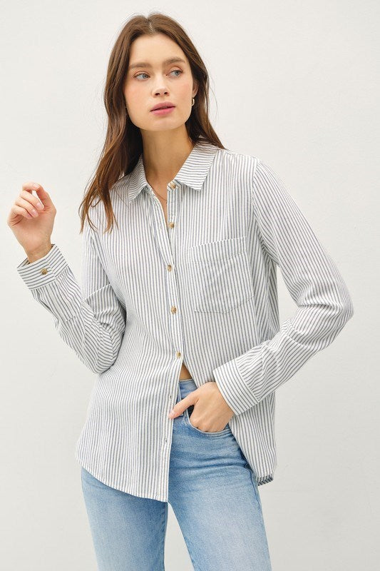 So Far So Good Striped Button Up Top