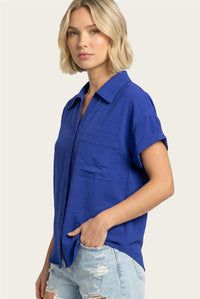 The Corrie Collared Button Up Blouse in Royal Blue