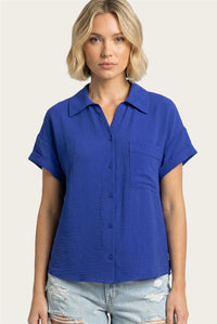 The Corrie Collared Button Up Blouse in Royal Blue