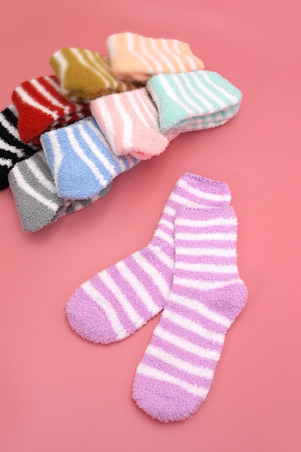 Assorted Pastel Stripes Fuzzy Socks