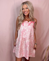 Pretty in Pink With Bows Coquette Printed Dress