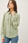 Upscale Long Sleeve Button Up Top - Sage