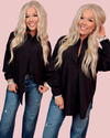 Luxe Lounge Long Sleeve Button Up Top - Black