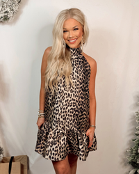 Leopard Gone Rouge Printed Halter Mini Dress