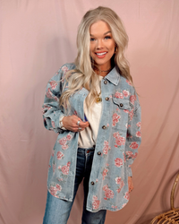 Vintage Vines Floral Print Denim Shacket