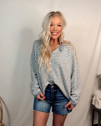 Morning Fog Stripe Knit Top / Cardigan - Dusty Blue