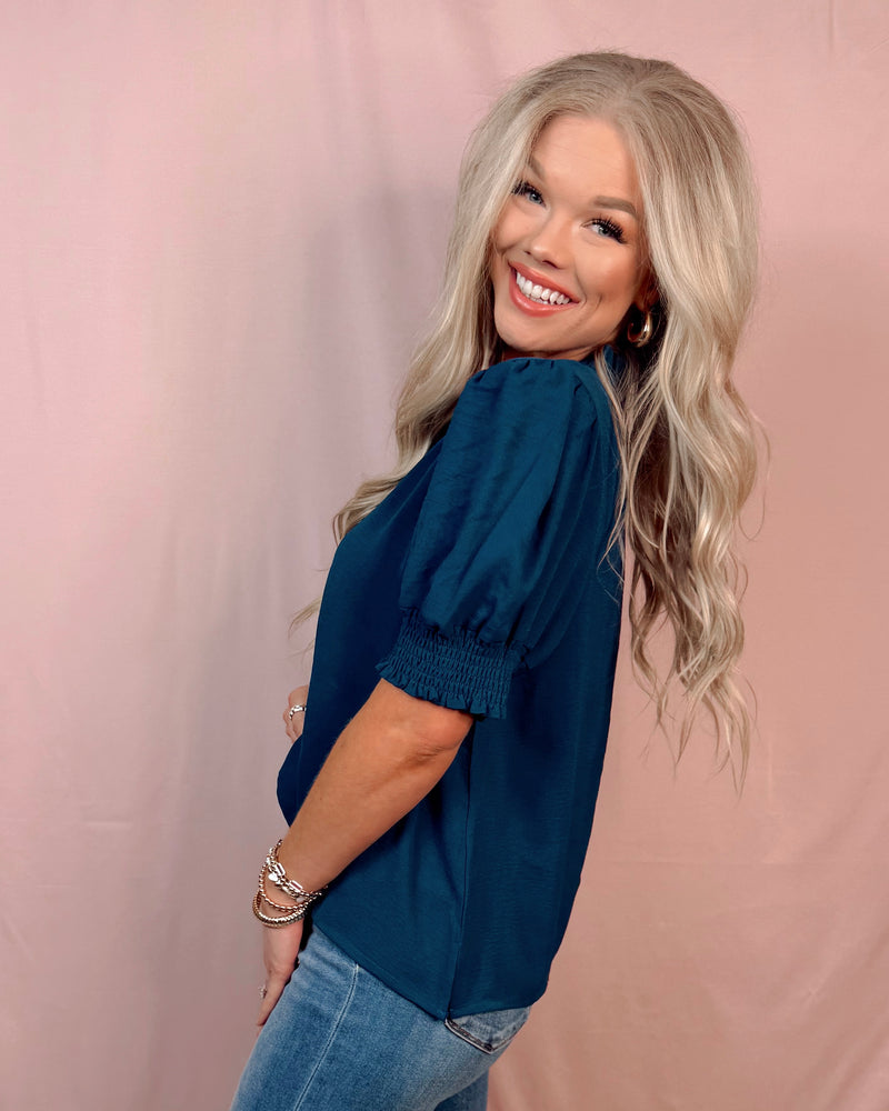 Ray Of Sunshine Ruffle Sleeve Blouse - Teal