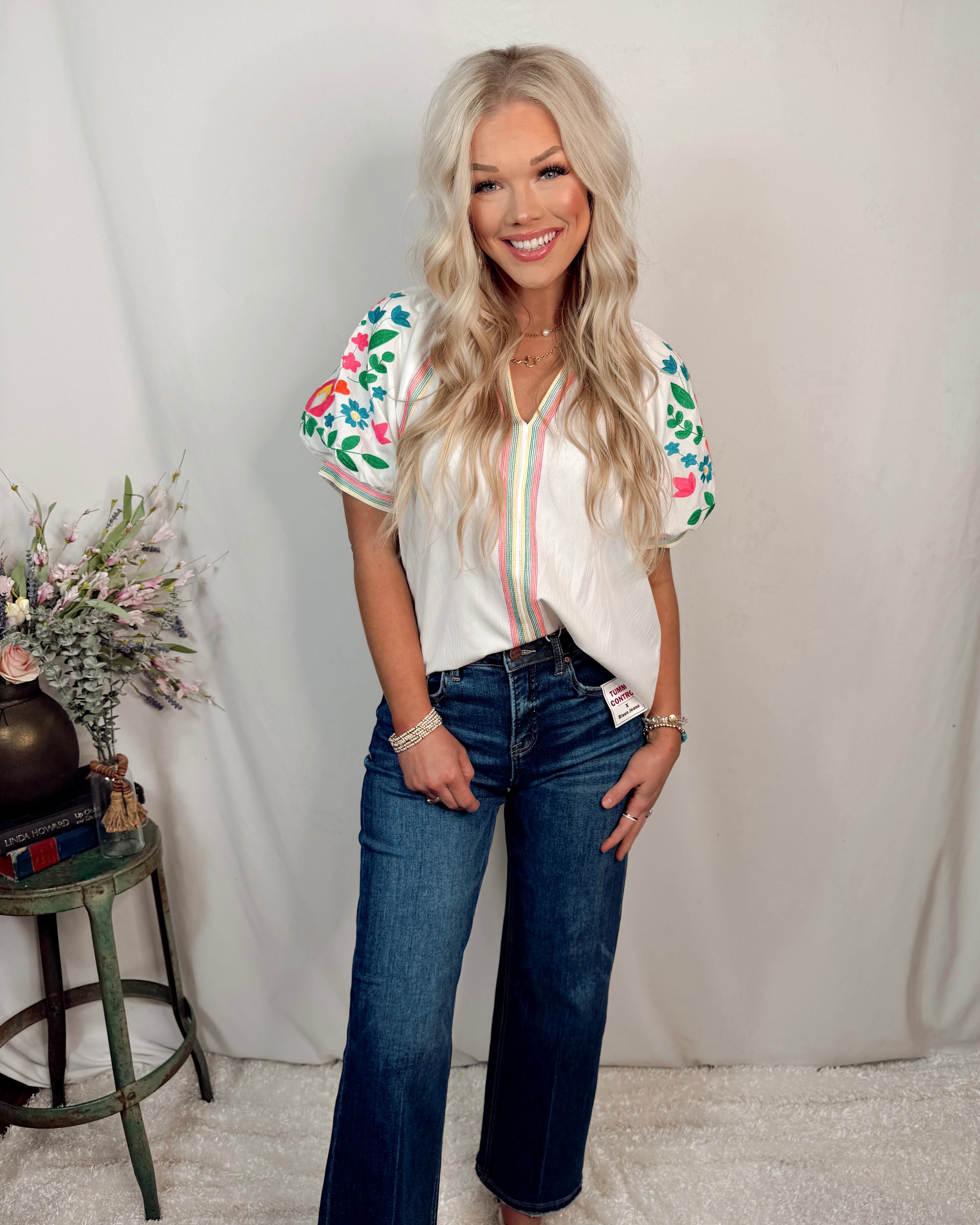 Blooming & Bright Embroidered Short Sleeve Blouse